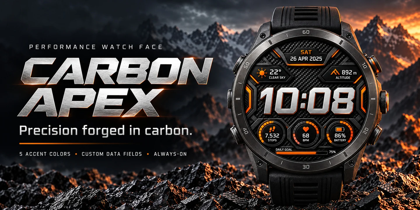 Carbon Apex sur une montre, paysage de montagne