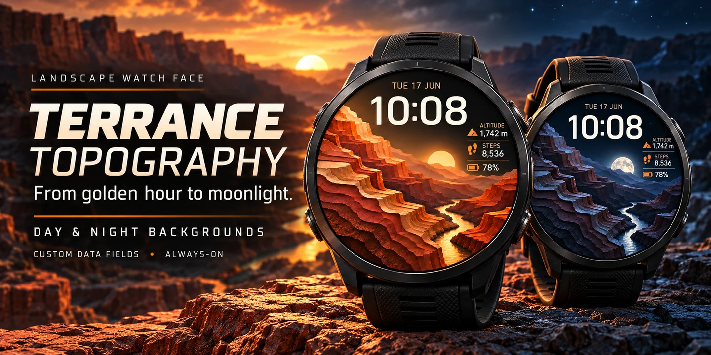 Terrance Topography on two watches, day and night