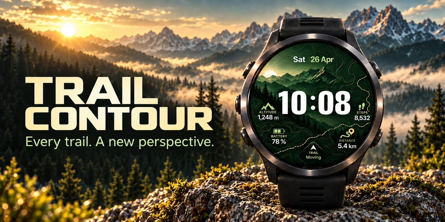 Trail Contour an einer Uhr, Berge bei Sonnenaufgang